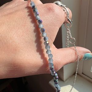 Blue Beaded Necklace with Stainless Steel Chain.